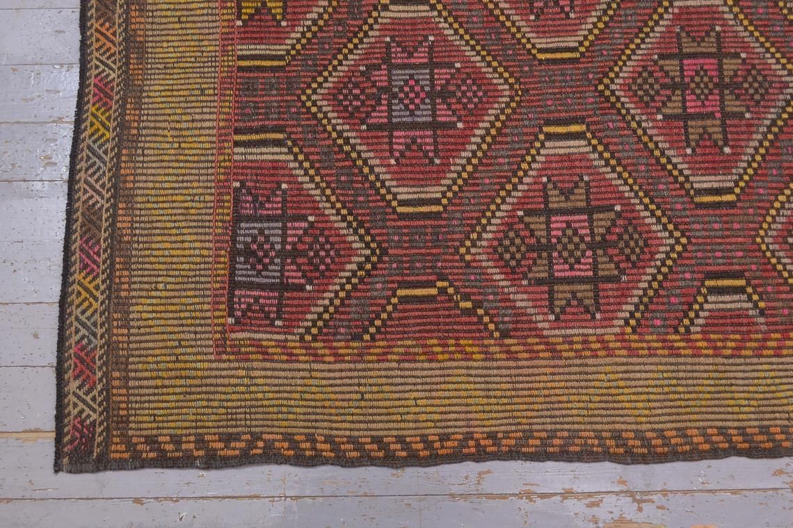 49x105, Turkish Kilim Flatweave Runner, Vintage Oushak Kilim, Wool, Handmade, Hallway Runner, Home Decor, Turkish Runner, Faded Red, Rug photo vinterior