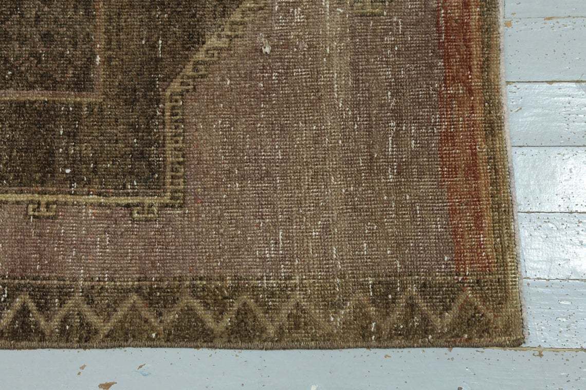Turkish Vintage Runner, Wool, Runner Rug, Home Decor, Rug Runner, Faded Orange, Brown, Vintage Handmade Diamond Geometric Shape photo vinterior