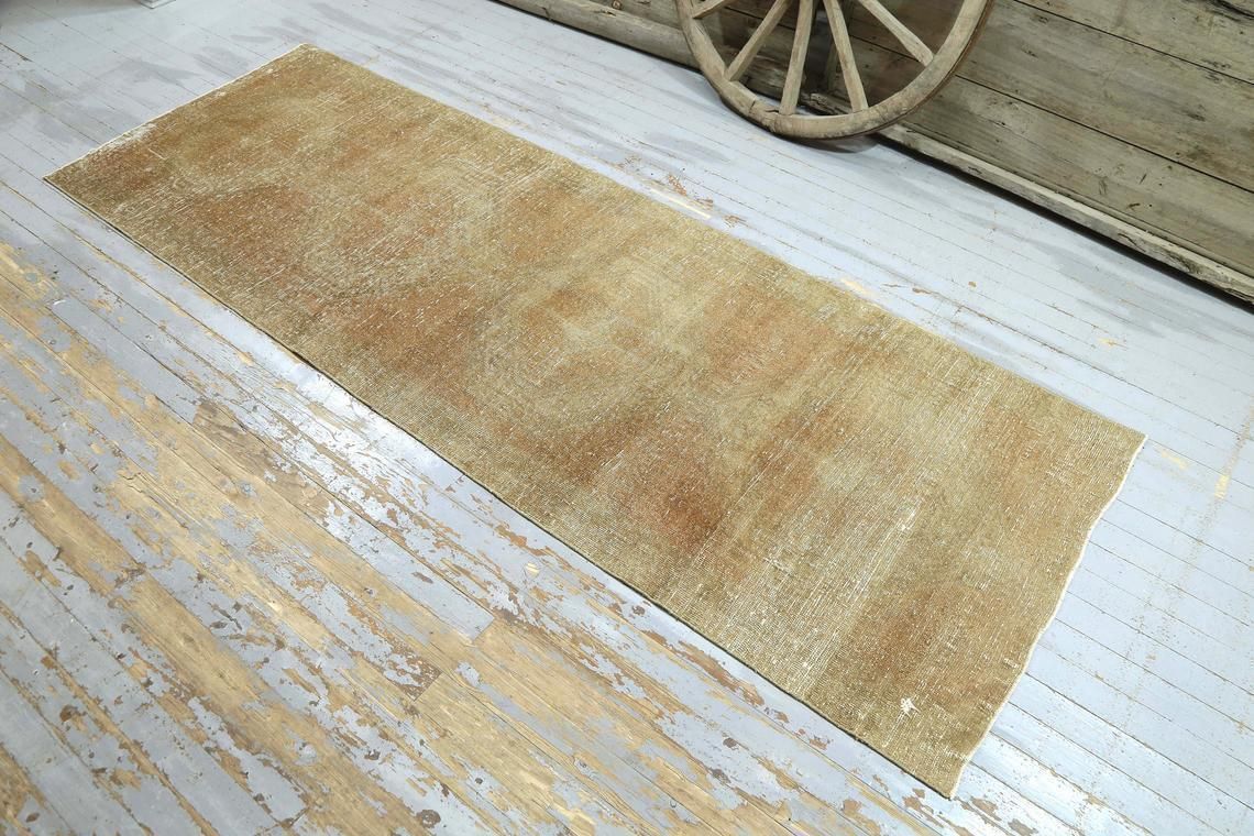 Turkish Runner Rug, Vintage Oushak Rug Home Decor, Low Pile Wool Rug Runner, Bohemian, Runner Rug, Beige Gold Tan Faded Naturalprice: photo furniture