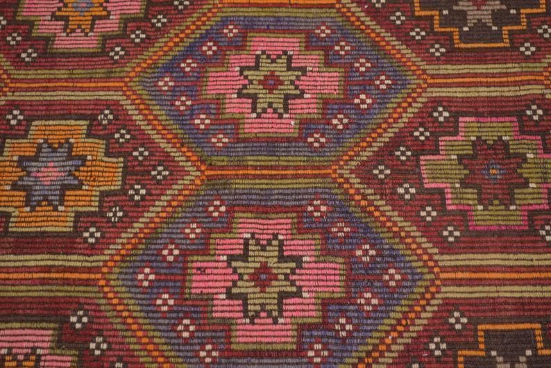Flatweave, Kilim Turkish Rug, Handwoven, Red, Pink, Orange, Geometric, Vintage Rug, Farmhouse Decor, Flat Weave Rug photo for sale