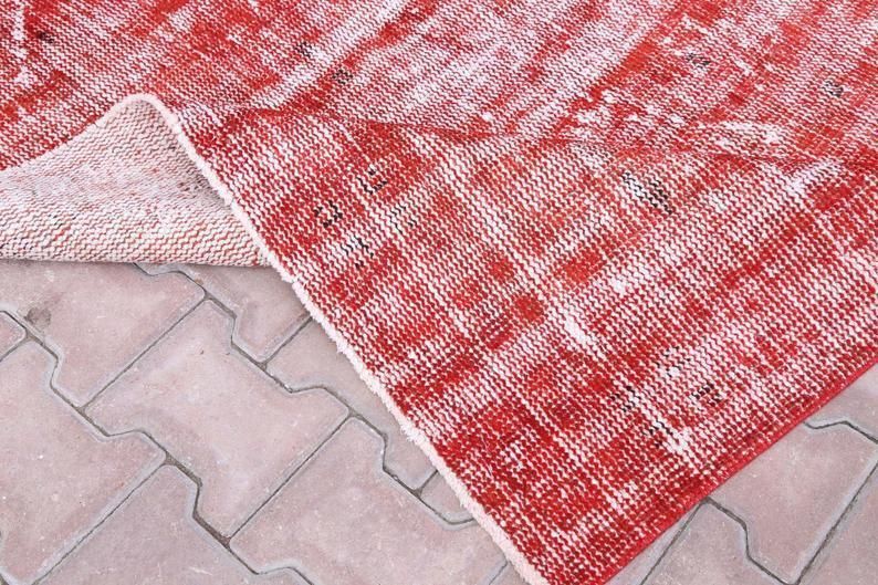 5.1x8.5, Vintage Distressed Red Turkish Rug, Vintage Area Rug, Wool Rug, Turkey Rug, Rugs, Modern, Contemporary Mid Century Farmhouse Decor photo vintage