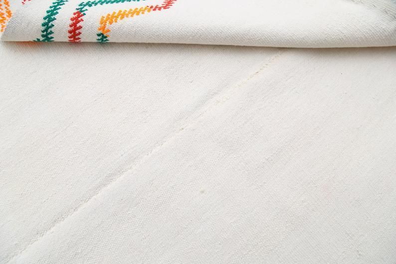 4.6x7.2, Kilim Rug, Flatweave, Turkish Rug, White, Flat Weave, Turkey Rug, Colorful Zig Zag Lines, Weave, Hand Woven, Han Spun Wool, Cotton photo vintage