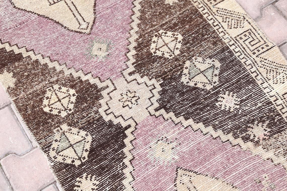 Vintage Runner, Gypsy, Turkish Hallway Oushak Runner, Handmade, Wool, Home Decor, Faded Purple, Pink, Beige, Distressed Brown photo 314.0