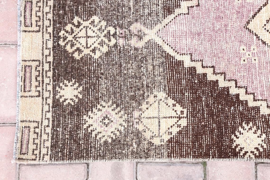 Vintage Runner, Gypsy, Turkish Hallway Oushak Runner, Handmade, Wool, Home Decor, Faded Purple, Pink, Beige, Distressed Brown photo buy