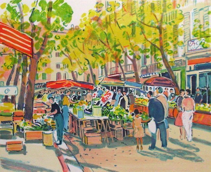 Bucket Stone   Lithograph   Market In Provence