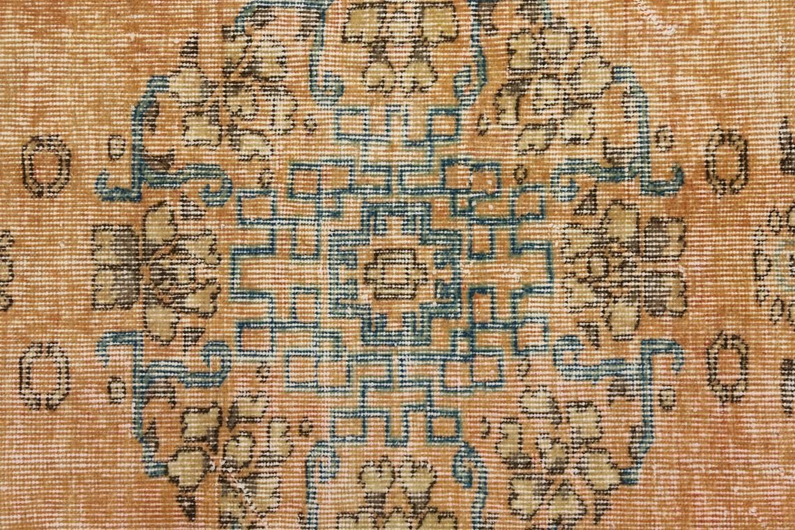 Turkish Rug, Bohemian Rug, Oushak Antique Orange Faded Teal Motif Rug, Area Rug, Oriental, Carpet, Rare, Rugs, Antique, Unique 6.3x9.3 photo vintage