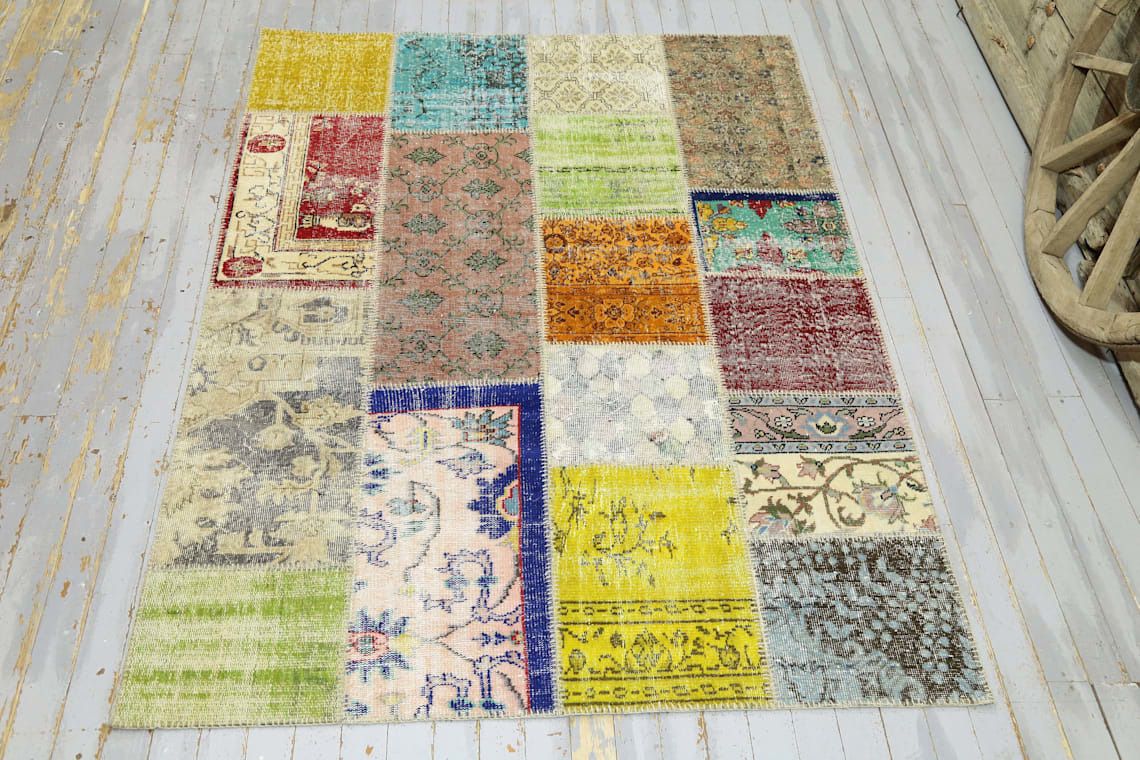 Turkish Patchwork Rug, Vintage Rug, Oushak Rug, Turkey Rug, Contemporary Rug, Modern, Handmade