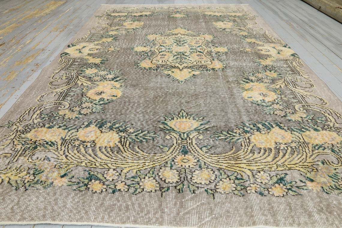 Turkish Vintage Rug, Oushak Bohemian Rug, Wool Rug, Oriental Rug, Home Decor, Carpet, Faded Brown Beige Rug, Rugs, Distressed 5.2x8.8 photo furniture