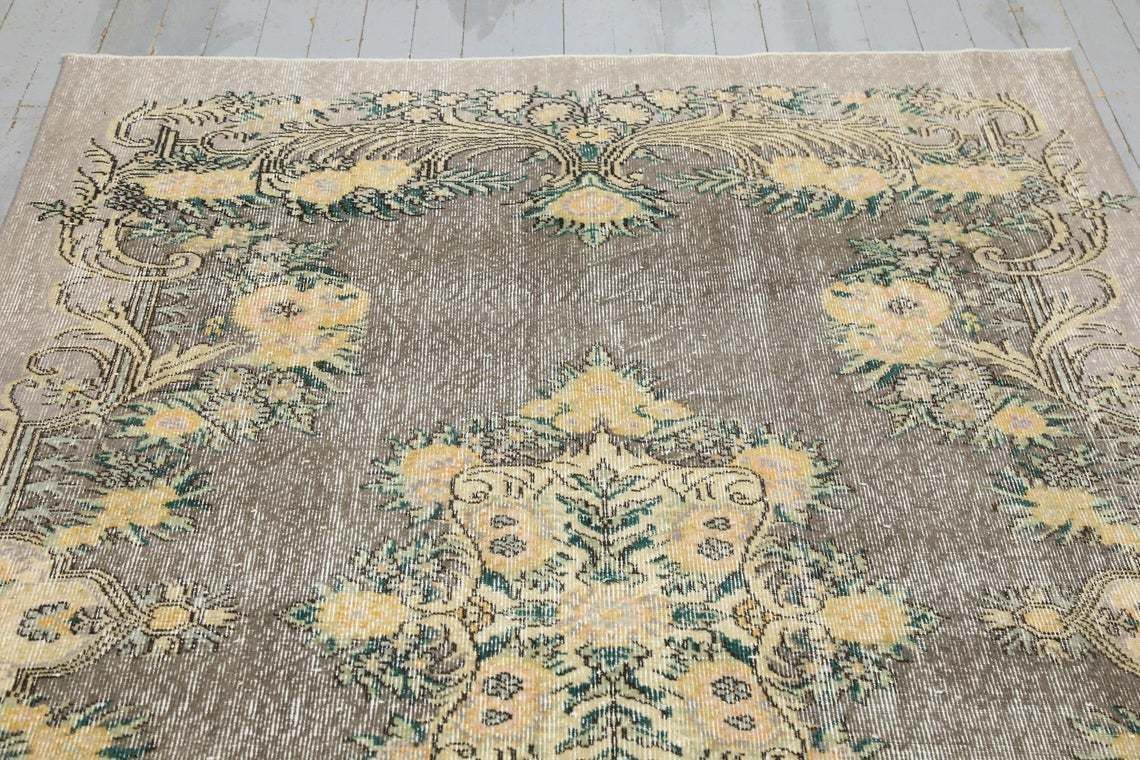 Turkish Vintage Rug, Oushak Bohemian Rug, Wool Rug, Oriental Rug, Home Decor, Carpet, Faded Brown Beige Rug, Rugs, Distressed 5.2x8.8 photo Textiles