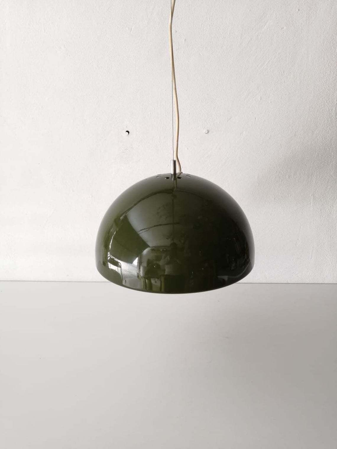 Reggiani Goffredo Wonderful Green Metal Suspension Lamp, 1960s Italy