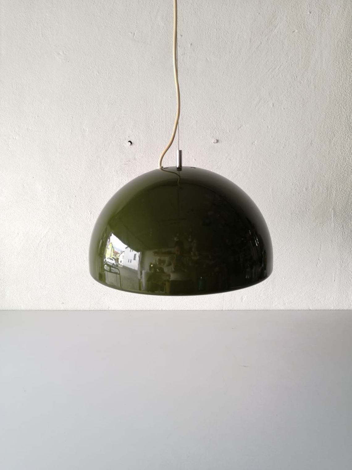 Reggiani Goffredo Wonderful Green Metal Suspension Lamp, 1960s Italy photo furniture