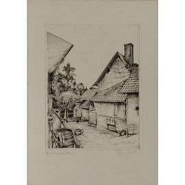Vergé Sarrat Henri   Engraving   Farmyard   Menu Of The Society Of Friends Of The Book