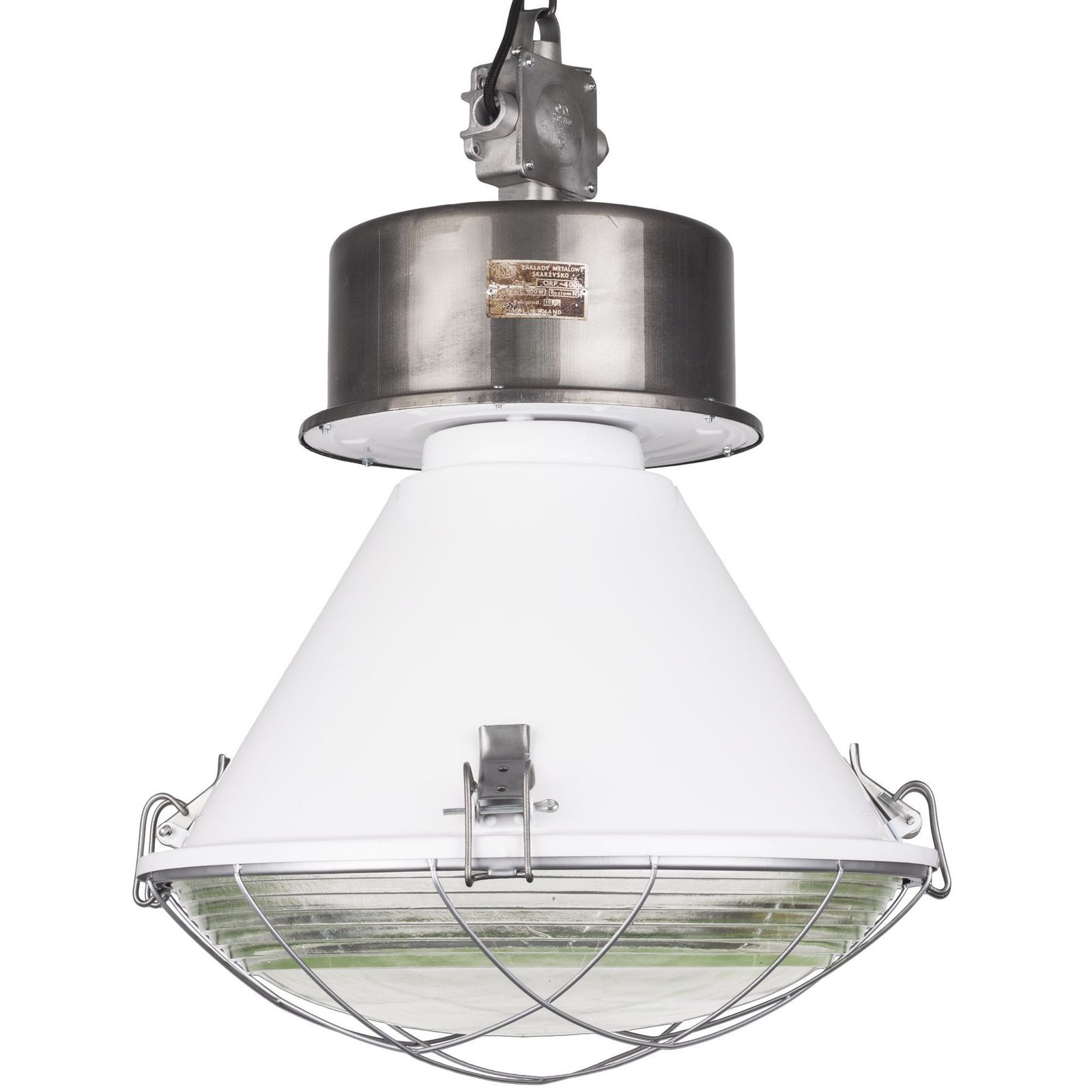 Large Industrial Factory Loft Pendant Lamp From Poland In White Finish
