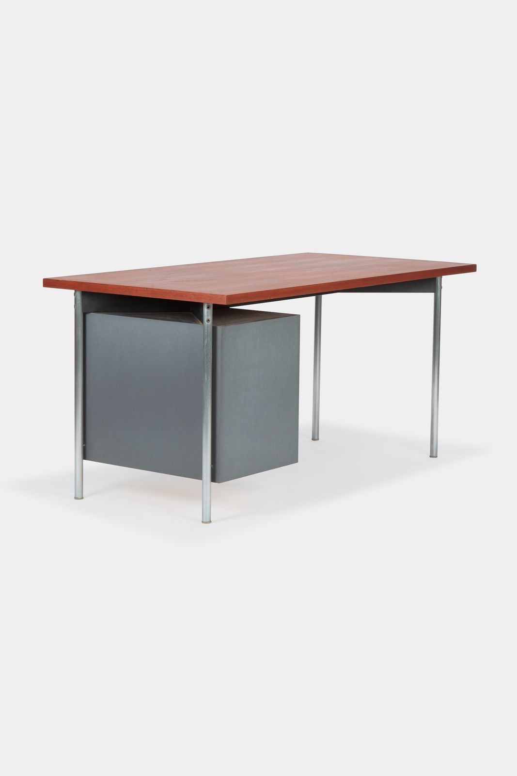 Teak Formica Tubular Steel Desk 60s photo for sale