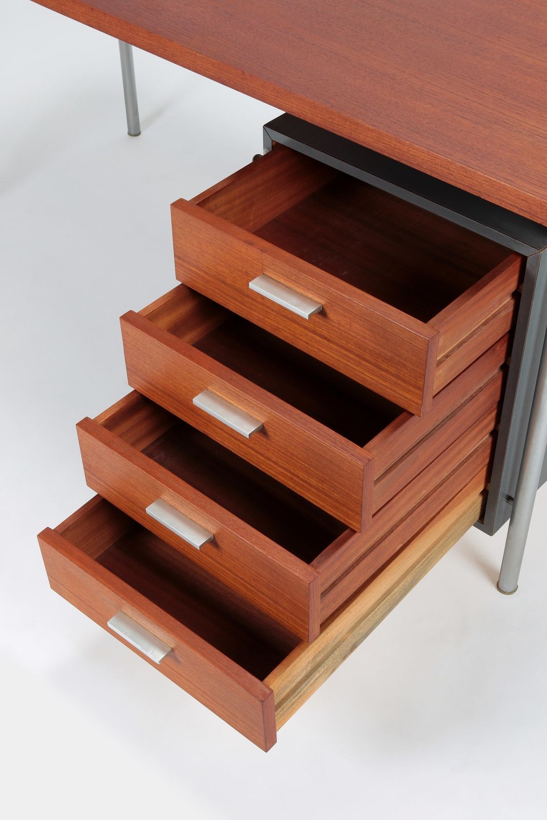 1244.0 Teak Formica Tubular Steel Desk 60s photo