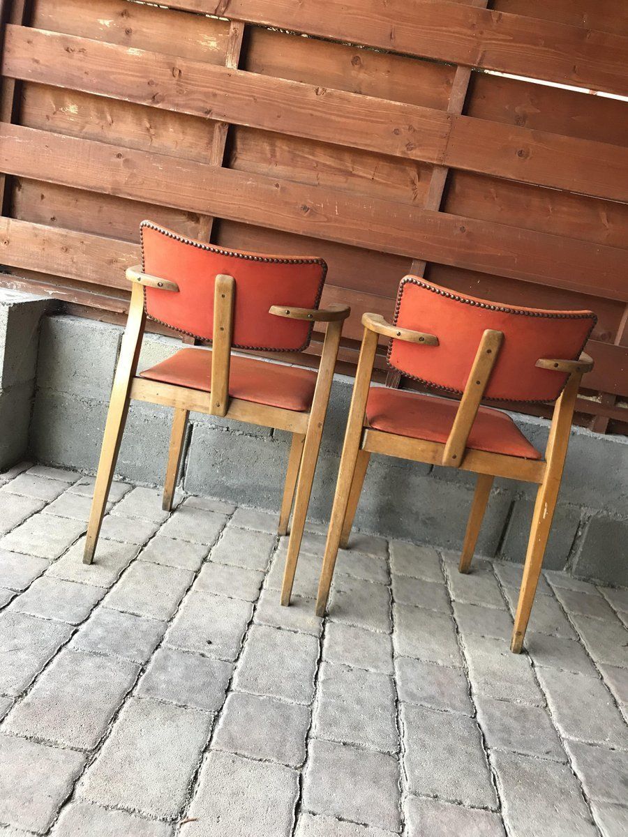 Art Deco Lajos Kozma Style Red Chairs, 1940s, Set Of 2 photo vinterior