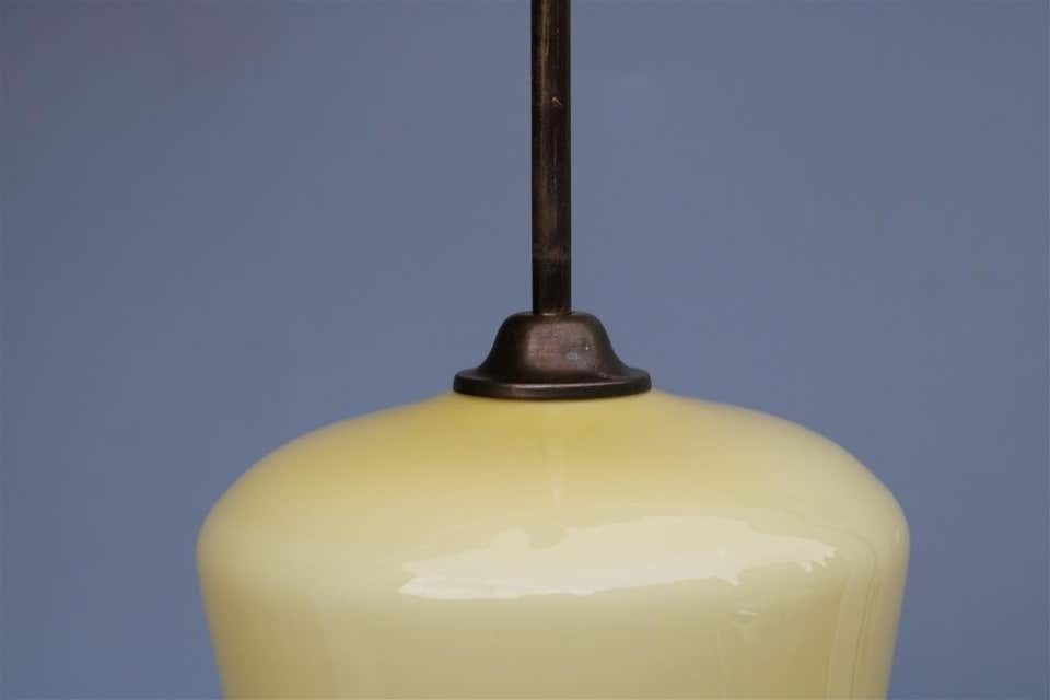 Midcentury Italian Chandelier Yellow Vistosi Design 1950s Brass Gold photo Lighting