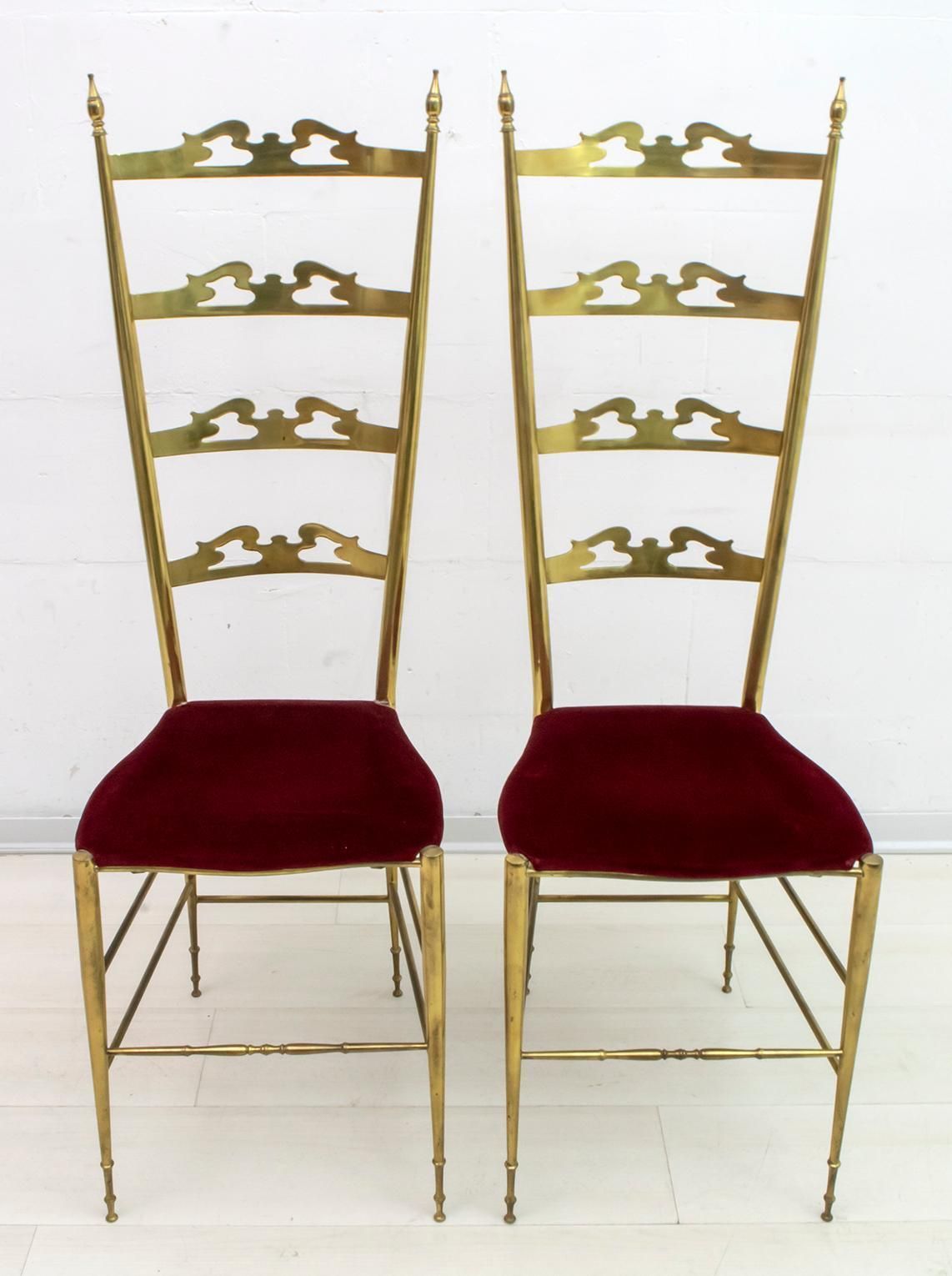 Pair Of Mid Century Modern Italian Brass High Back Chiavari Chairs, 50s photo furniture
