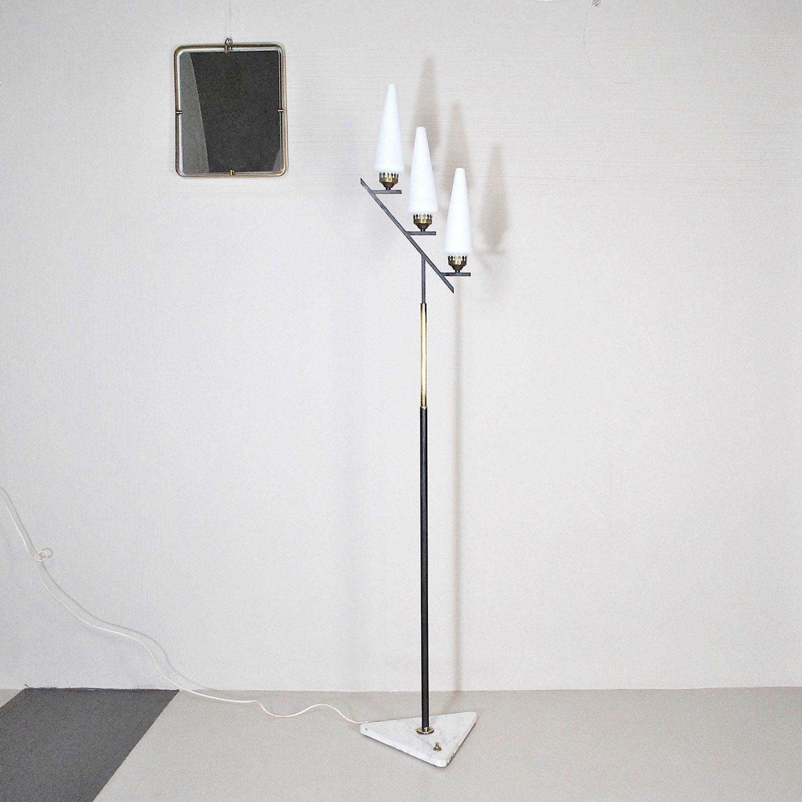 Stilnovo Italian Midcentury Floor Lamp In Brass And Opaline From The 1950s photo 3224.0