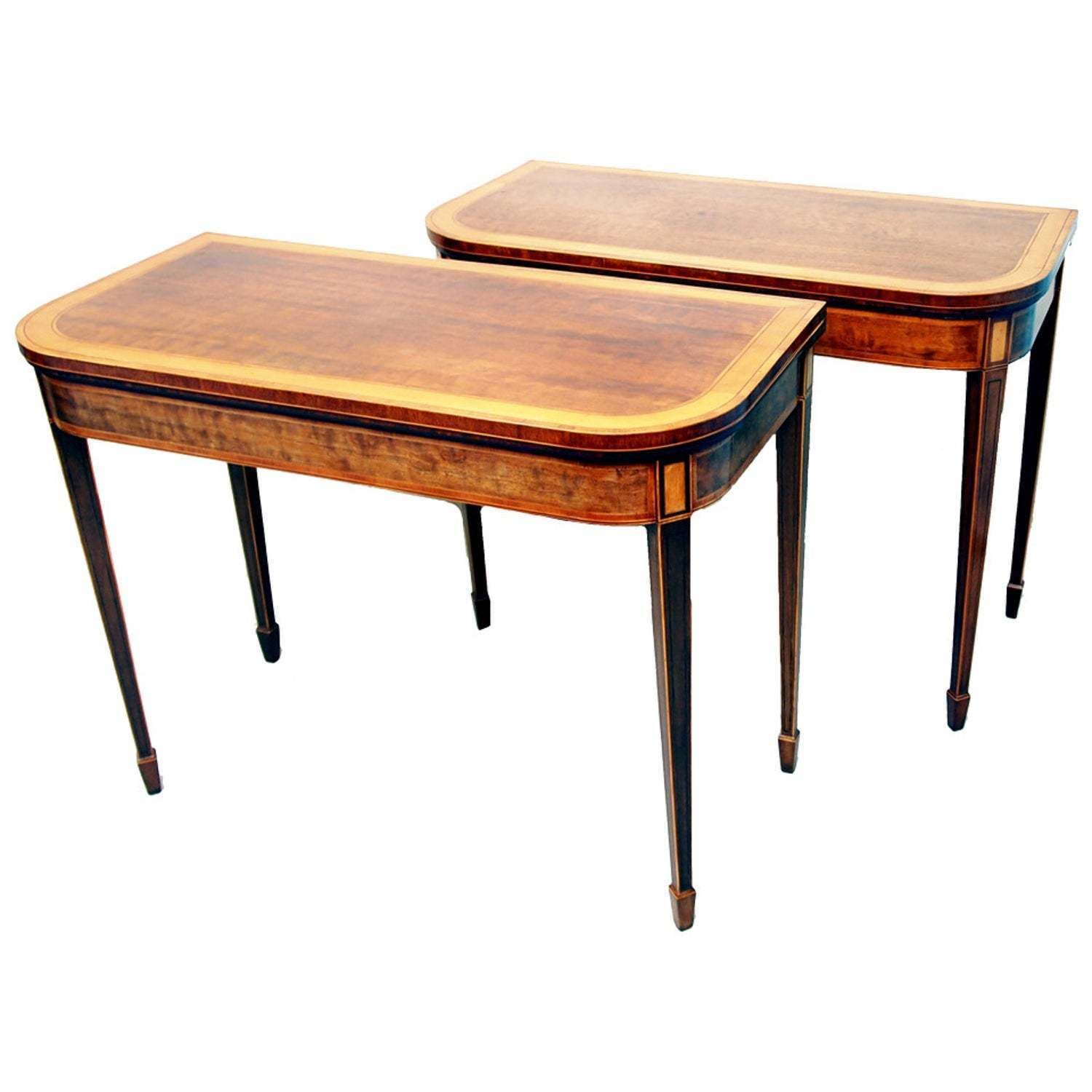 Antique Georgian Mahogany Pair Of Card Tables (England, Circa 1790)
