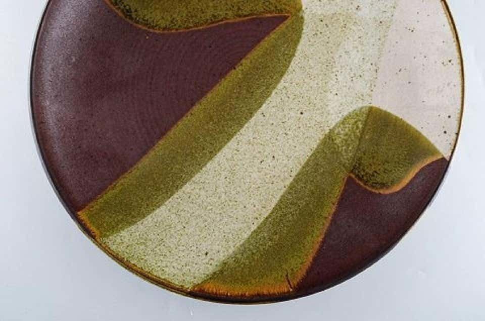 European Studio Ceramist, Unique Dish In Glazed Ceramics, Dated 1985 photo for sale