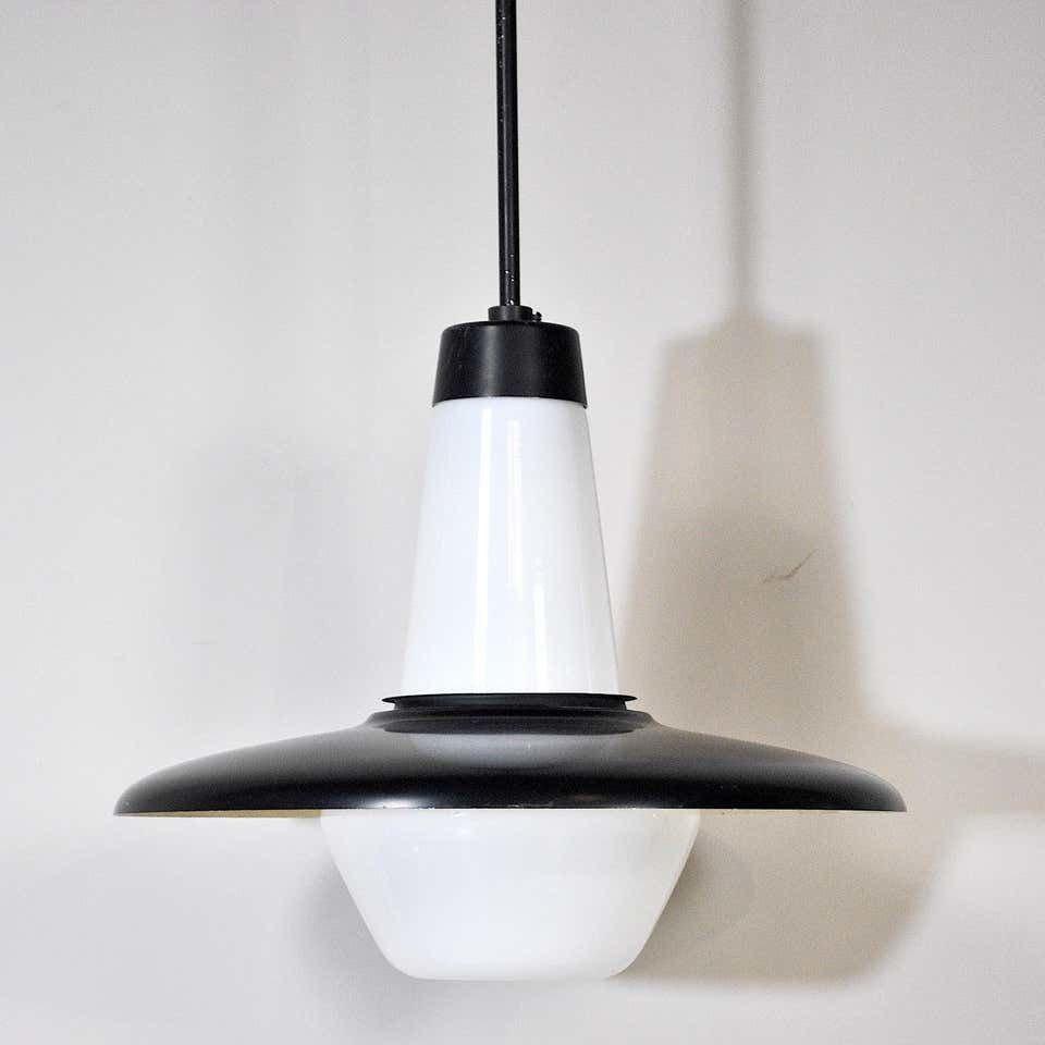 Italian Chandelier With Part Lighitng In Opal Glass, Late 1960s photo for sale