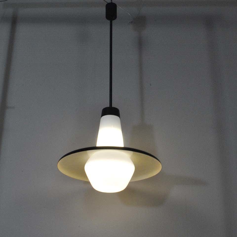 Italian Chandelier With Part Lighitng In Opal Glass, Late 1960s photo buy
