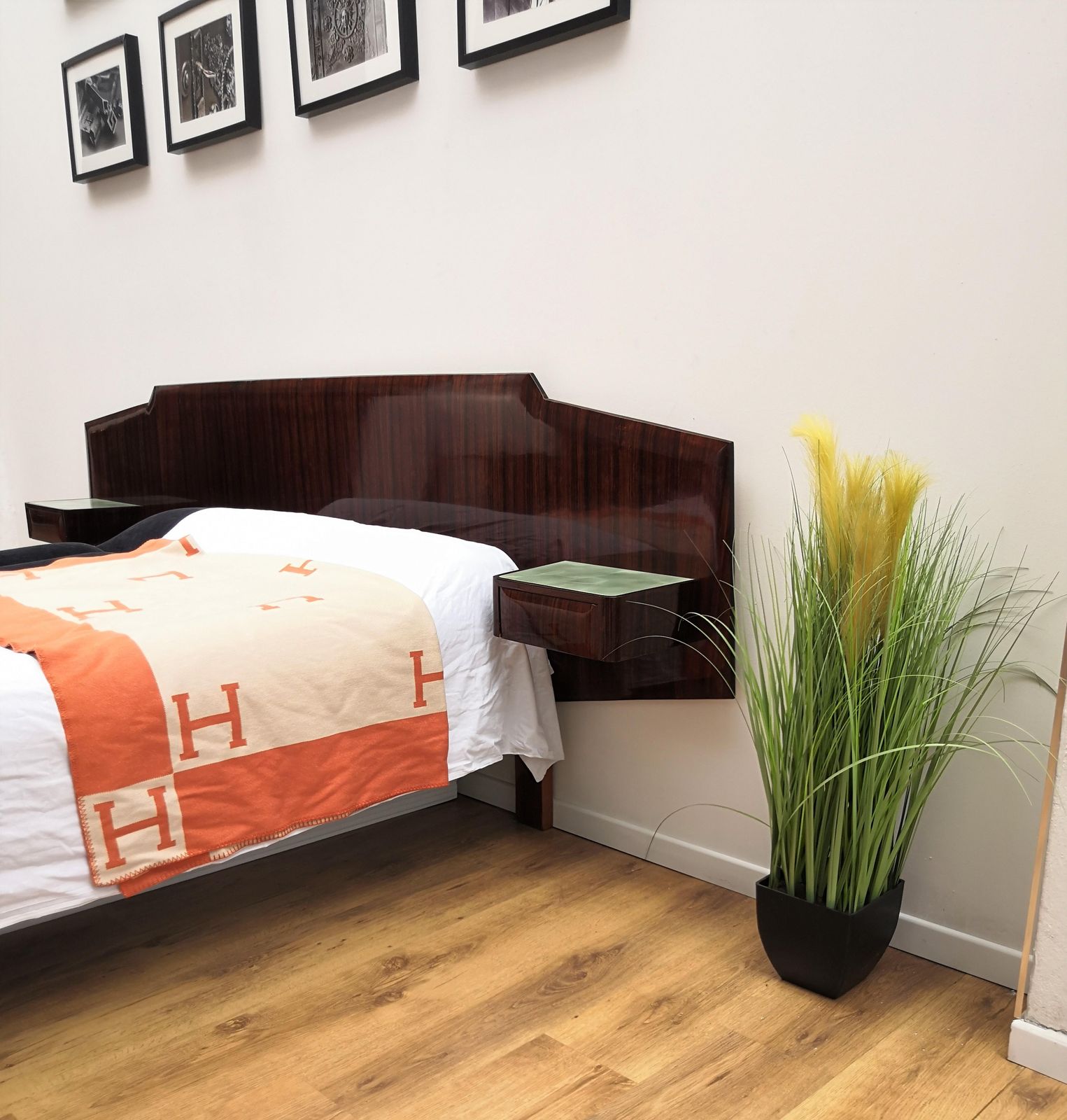 1950s Italian Art Deco Mid Century Modern Bed Frame With Floating Nightstands photo for sale