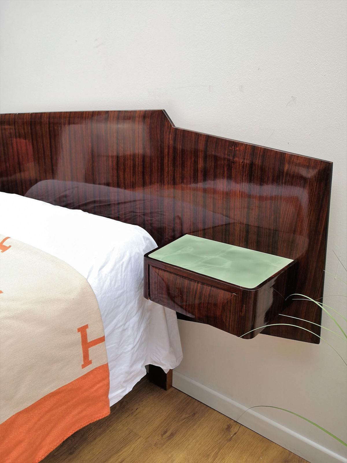 1950s Italian Art Deco Mid Century Modern Bed Frame With Floating Nightstands photo Furniture