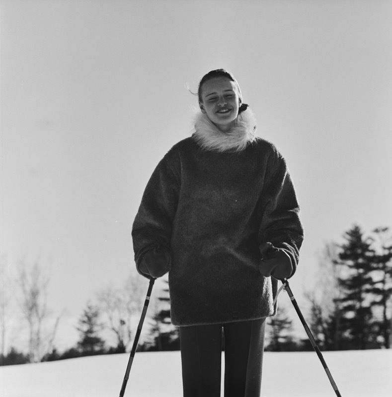 Slim Aarons 'New England Skiing' 1955 Sliver Gelatin Print Framed In Black photo furniture