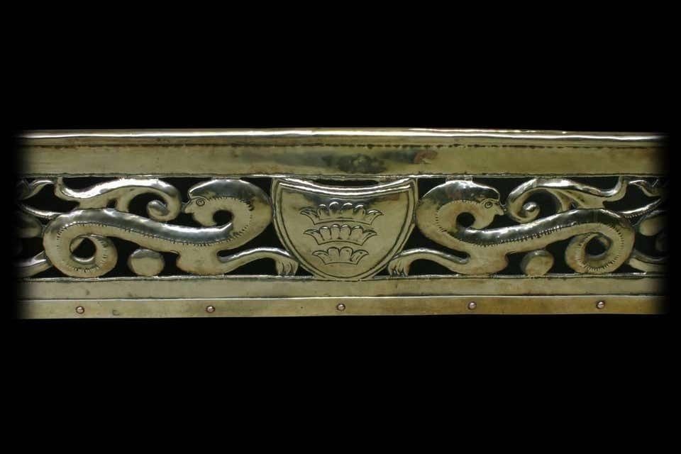 Large 19th Century Reclaimed Victorian Arts & Crafts Fretted Brass Fender photo furniture