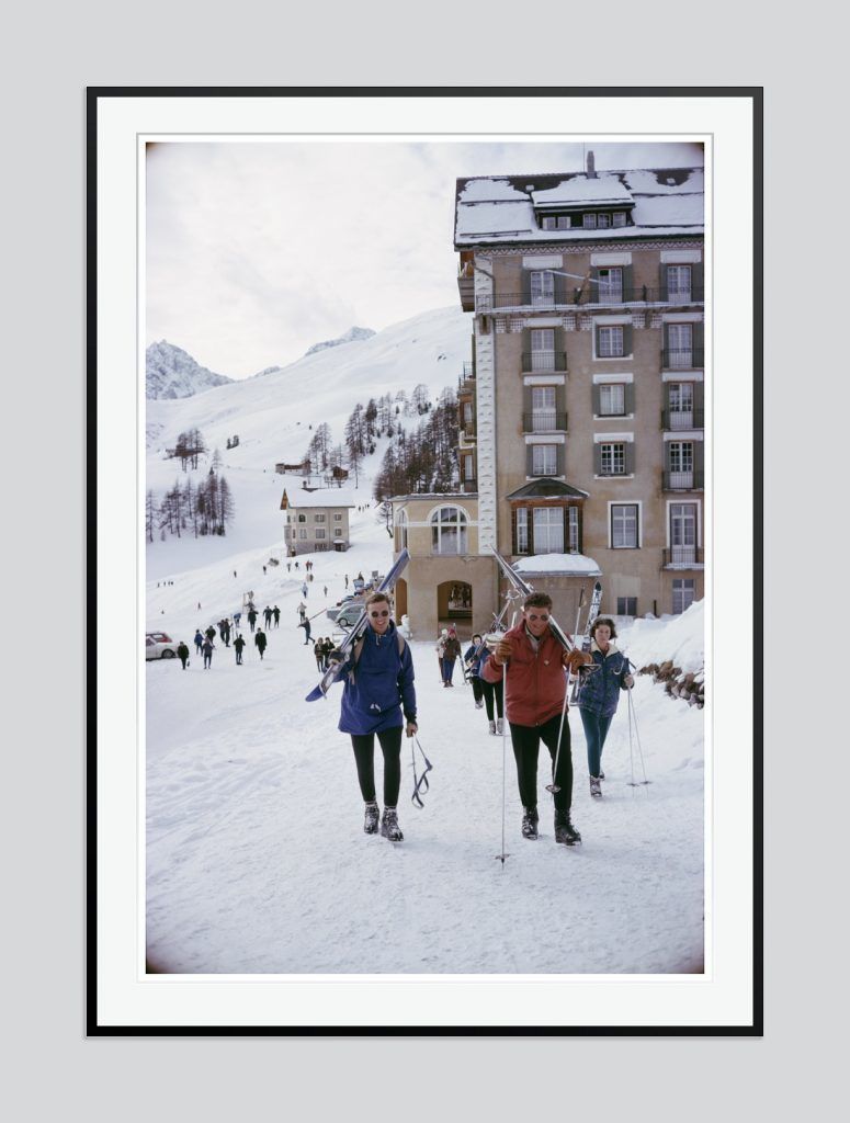 Slim Aarons 'Skiers In St Moritz' 1963 Oversize C Type Print Framed In Black