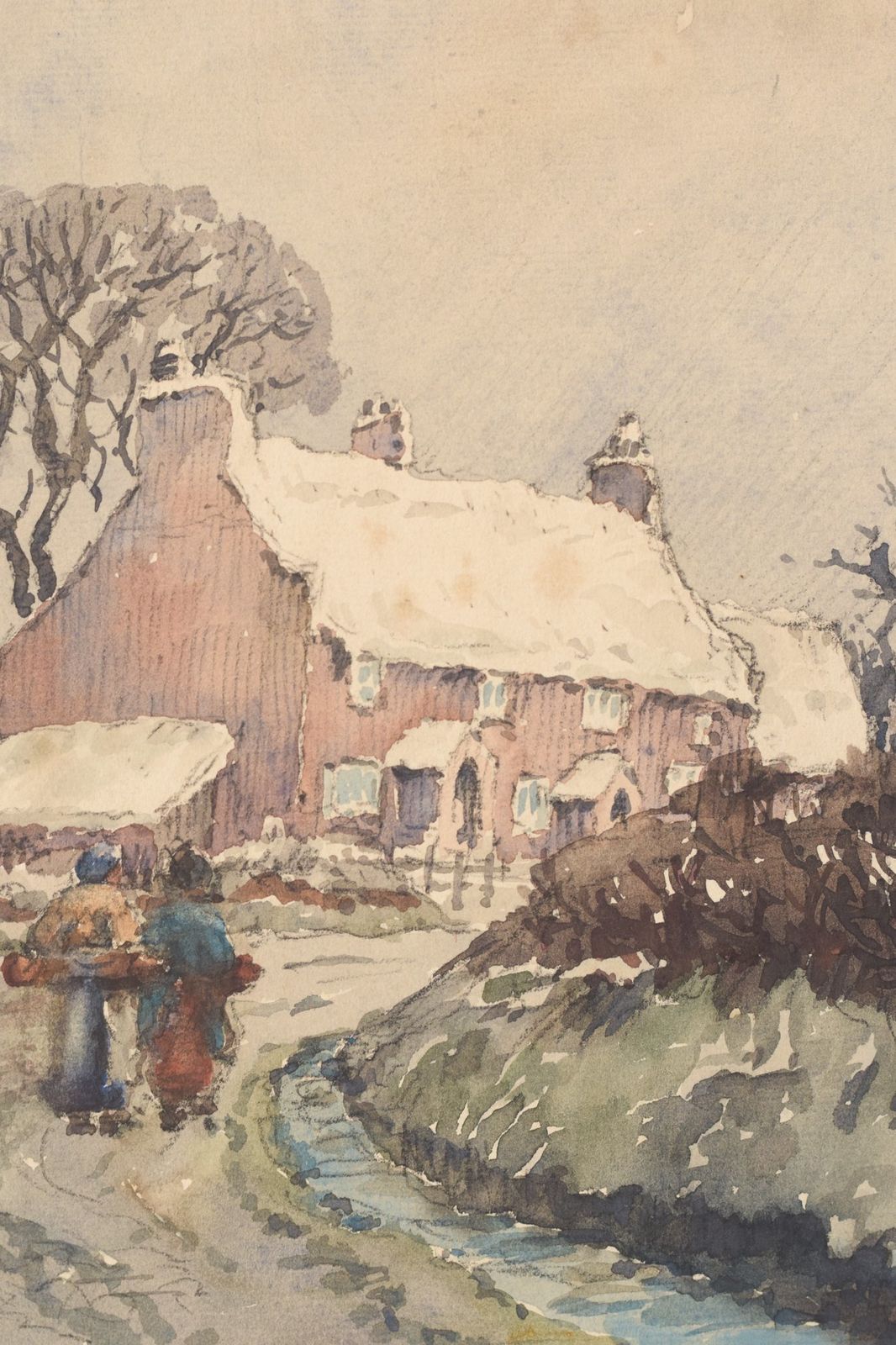 'Village In The Snow' – Aquarel Met Winterlandschap photo 2035.0