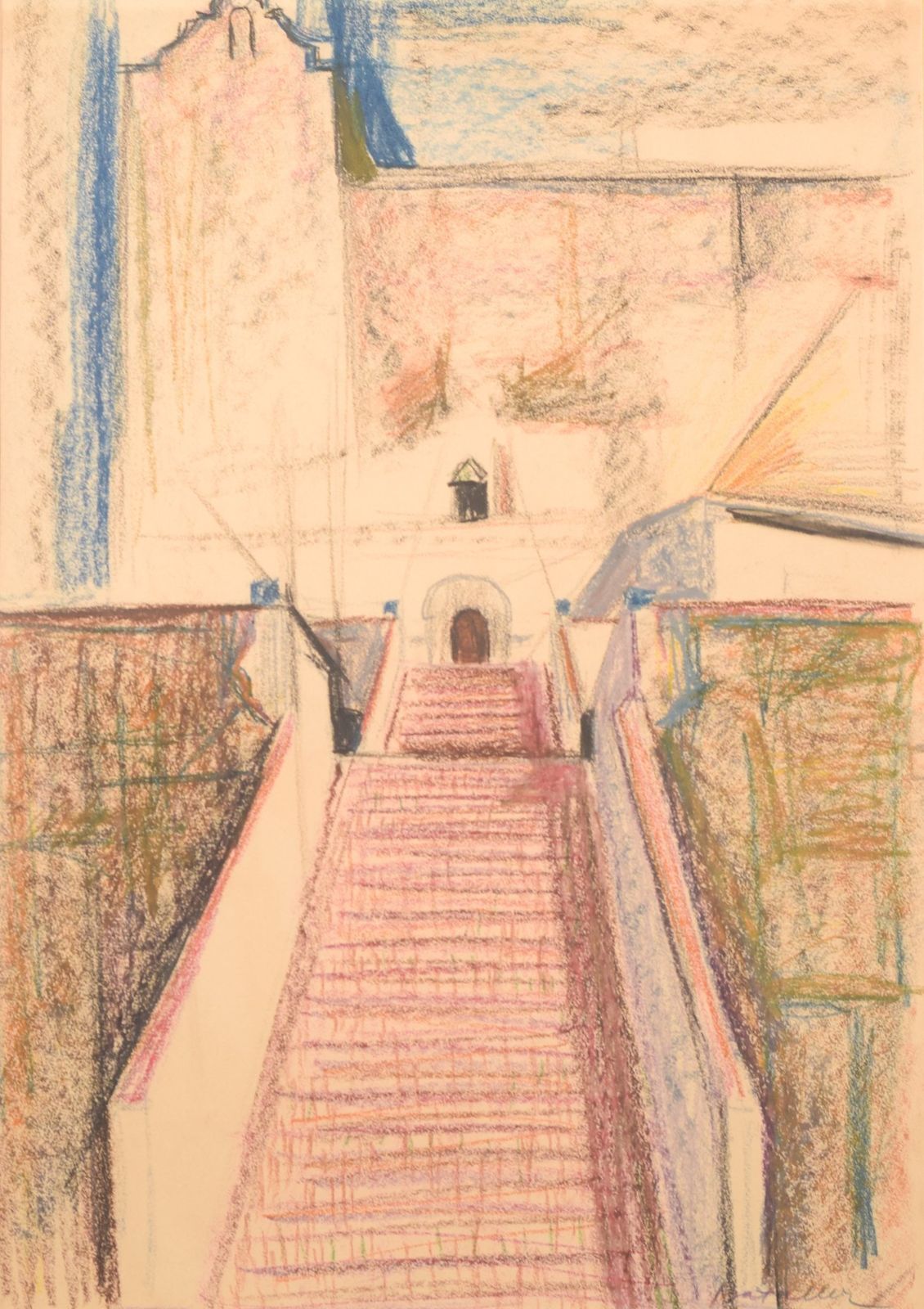 Modernistische Gekleurde Tekening Van Een Kerk En Trap photo furniture