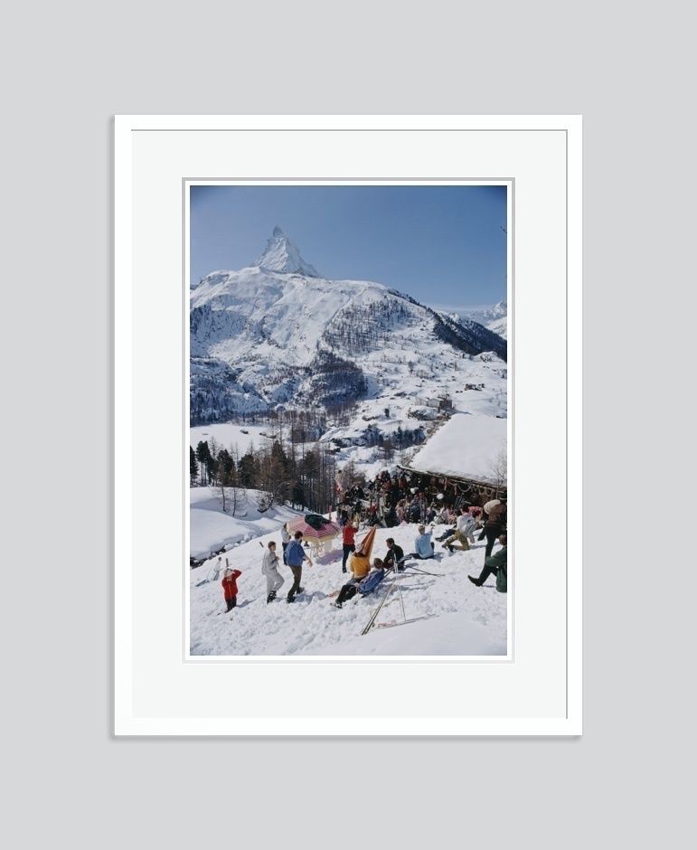 Slim Aarons 'Zermatt Skiing' 1968 Oversize C Type Print Framed In White