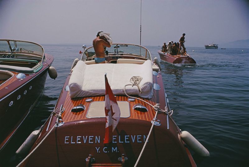 Slim Aarons 'Motorboats In Antibes' 1969 C Type Print Framed In White photo furniture