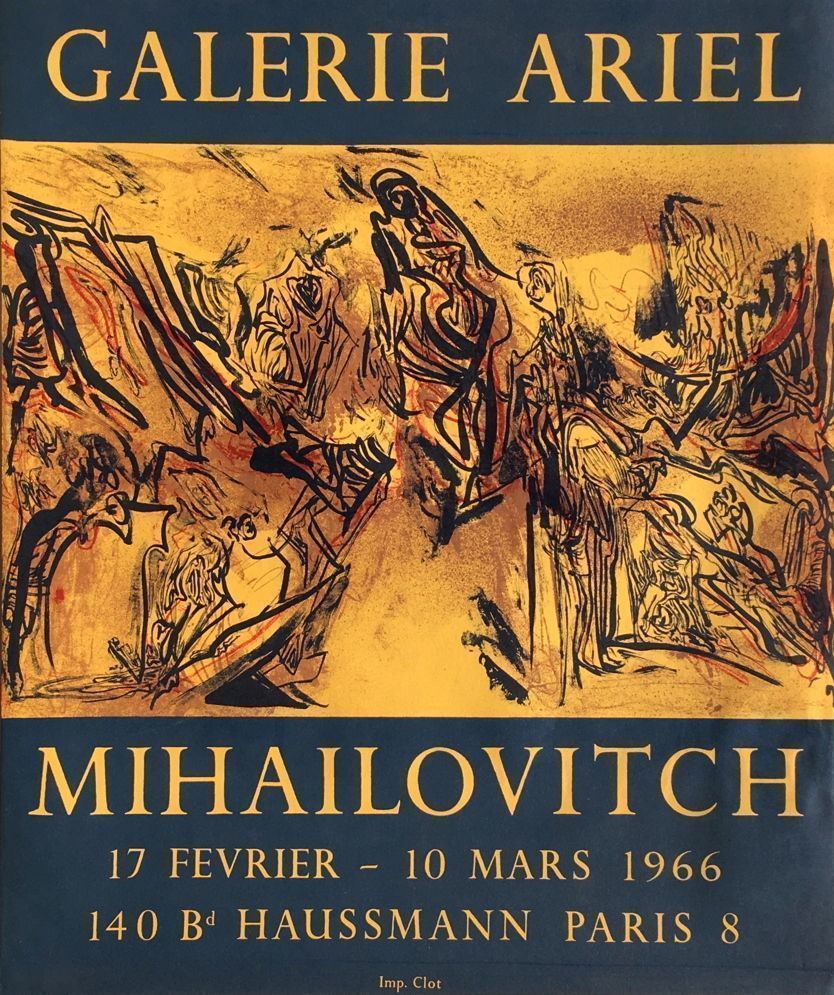 Mihailovitch Milorad Bata (1923 2011)   Affiche En Lithographie   Exposition Galerie Ariel 1966