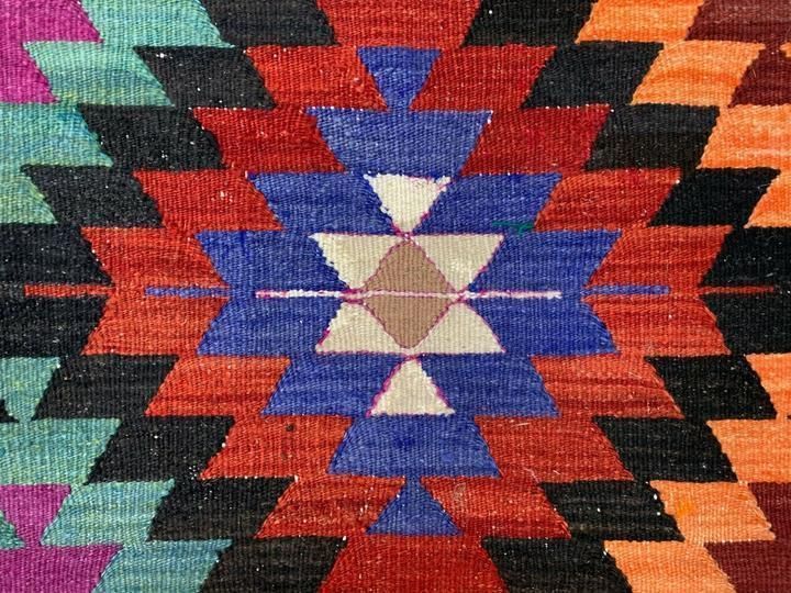 Vintage Turkish Kilim Rug 340x188 Cm Wool Large Red Orange Black Green photo vintage