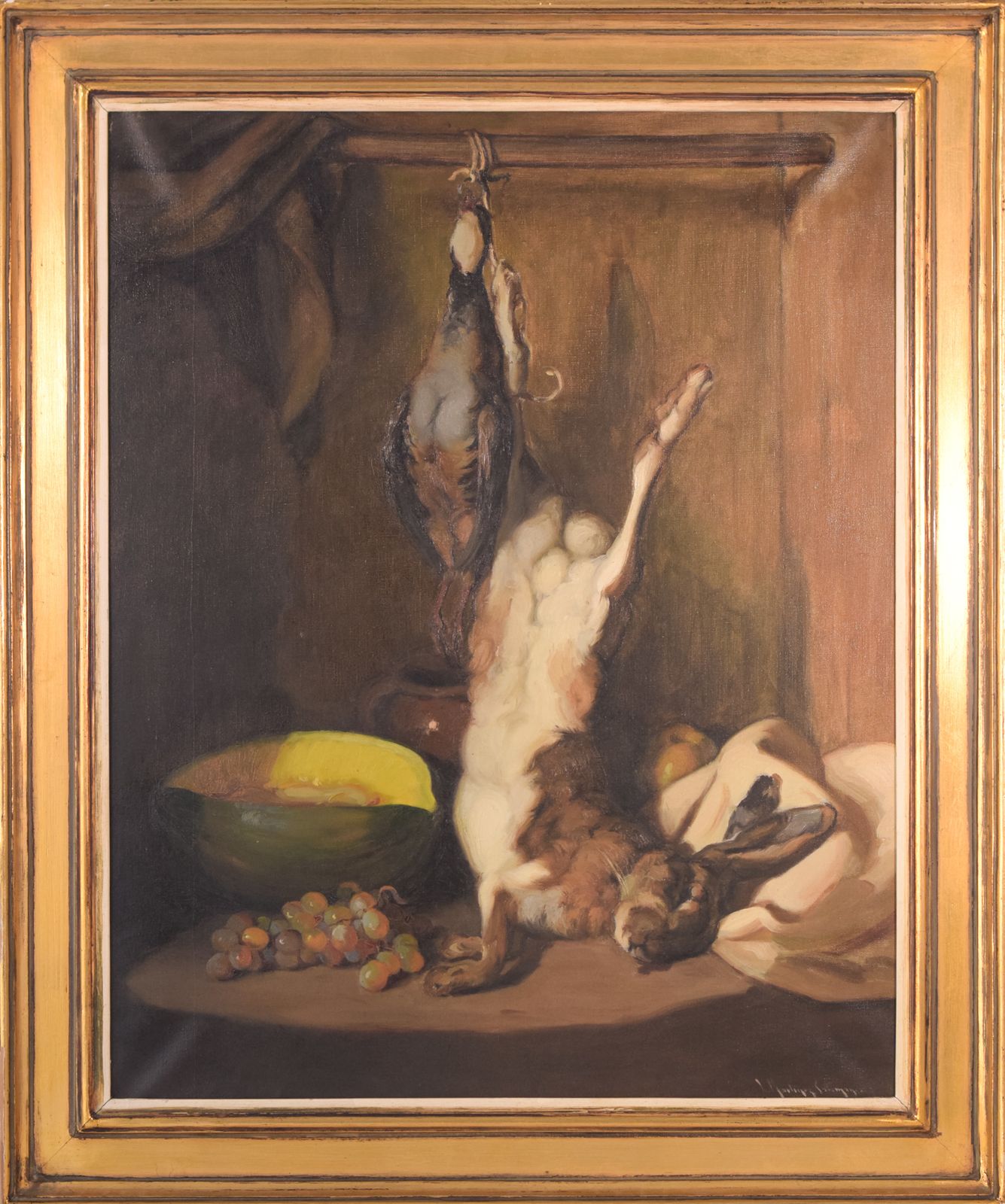 'Still Life With Hare And Melon' – Olieverf Op Doek photo vintage