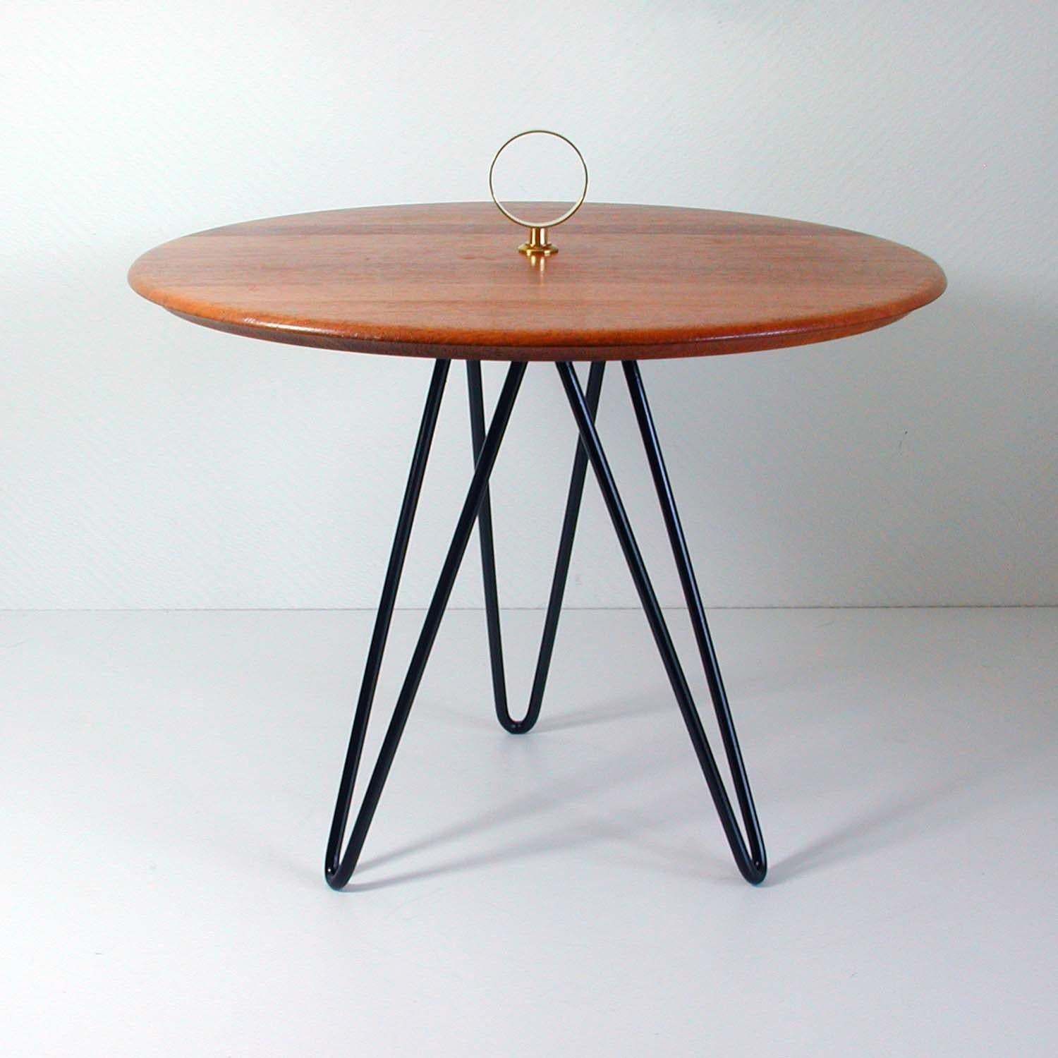 Midcentury Teak, Brass And Cast Iron Tripod Side Table By Digsmed, Denmark photo furniture