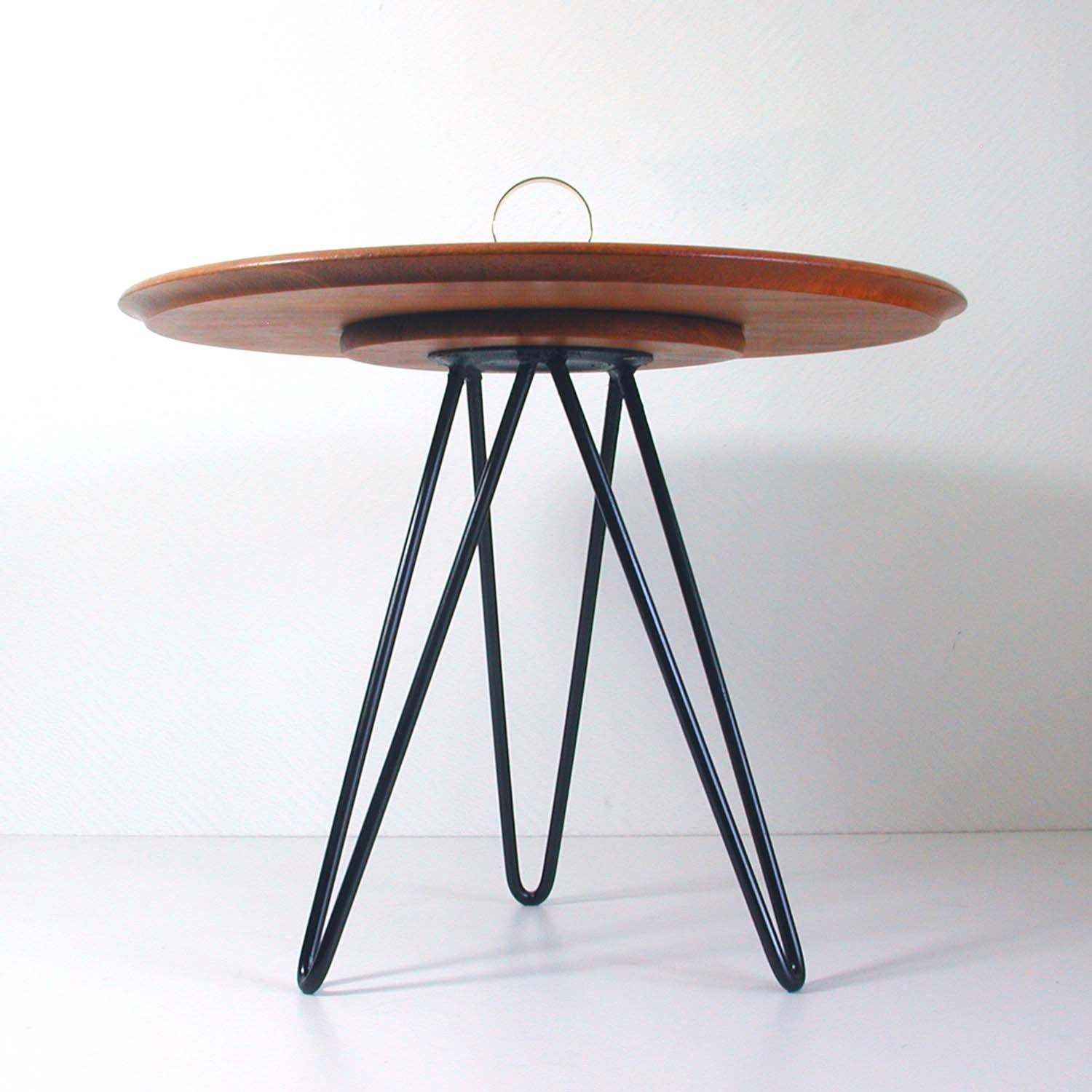Midcentury Teak, Brass And Cast Iron Tripod Side Table By Digsmed, Denmark photo 945.0