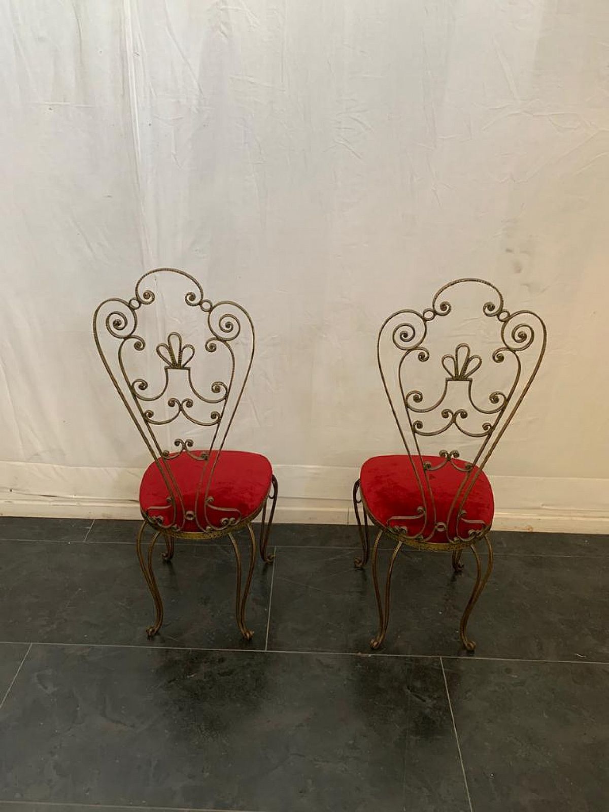 photo furniture Pair Of Wrought Iron Chairs With High Backrest, 50s