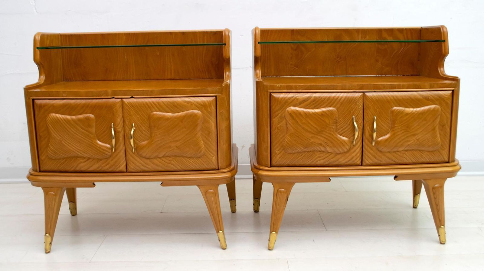 Pair Of Mid Century Modern Italian Ash Wood Night Stands, 1950s photo furniture