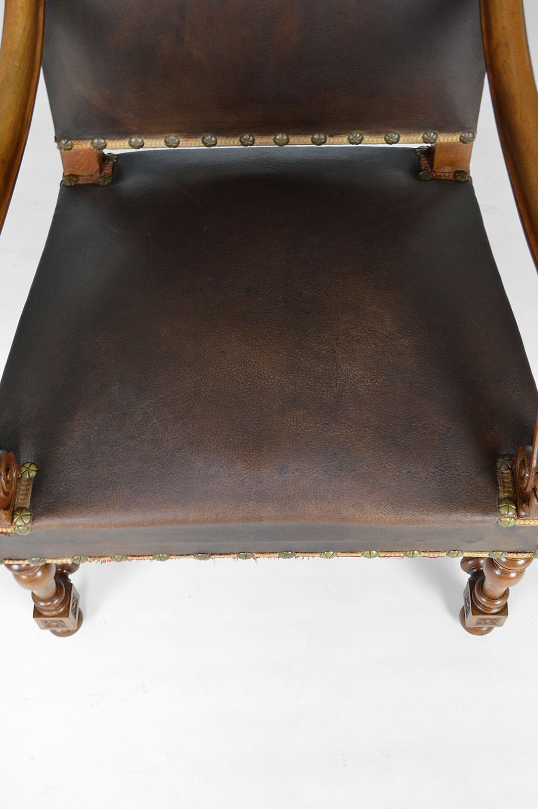 photo furniture Louis XIII Style Desk Chair In Leather And Carved Walnut, 1860s