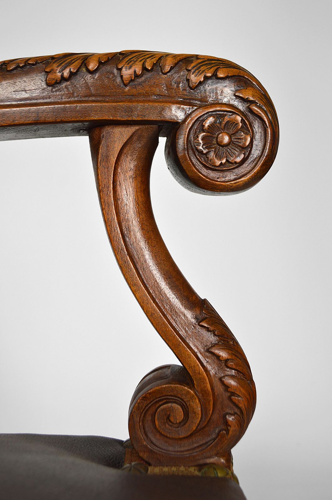 photo buy Louis XIII Style Desk Chair In Leather And Carved Walnut, 1860s