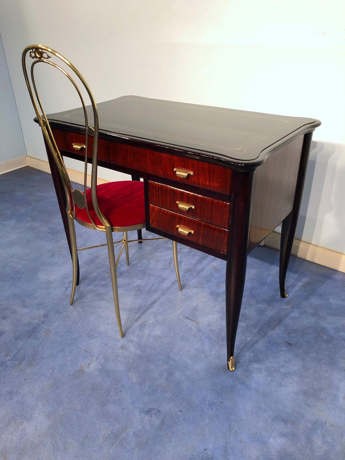 Italian Midcentury Small Desk With Chair Attributed To Paolo Buffa, 1950s photo furniture