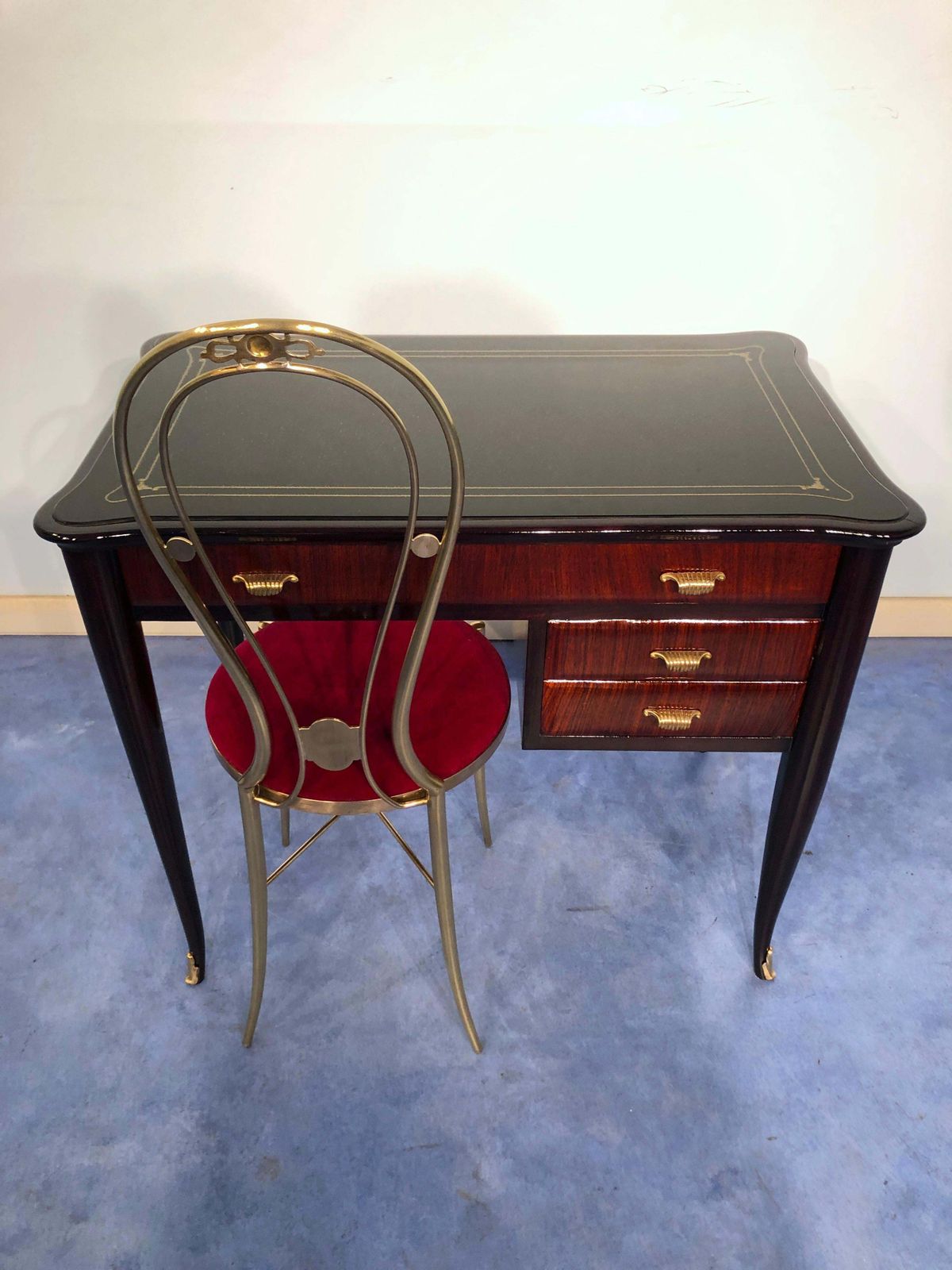Italian Midcentury Small Desk With Chair Attributed To Paolo Buffa, 1950s photo for sale