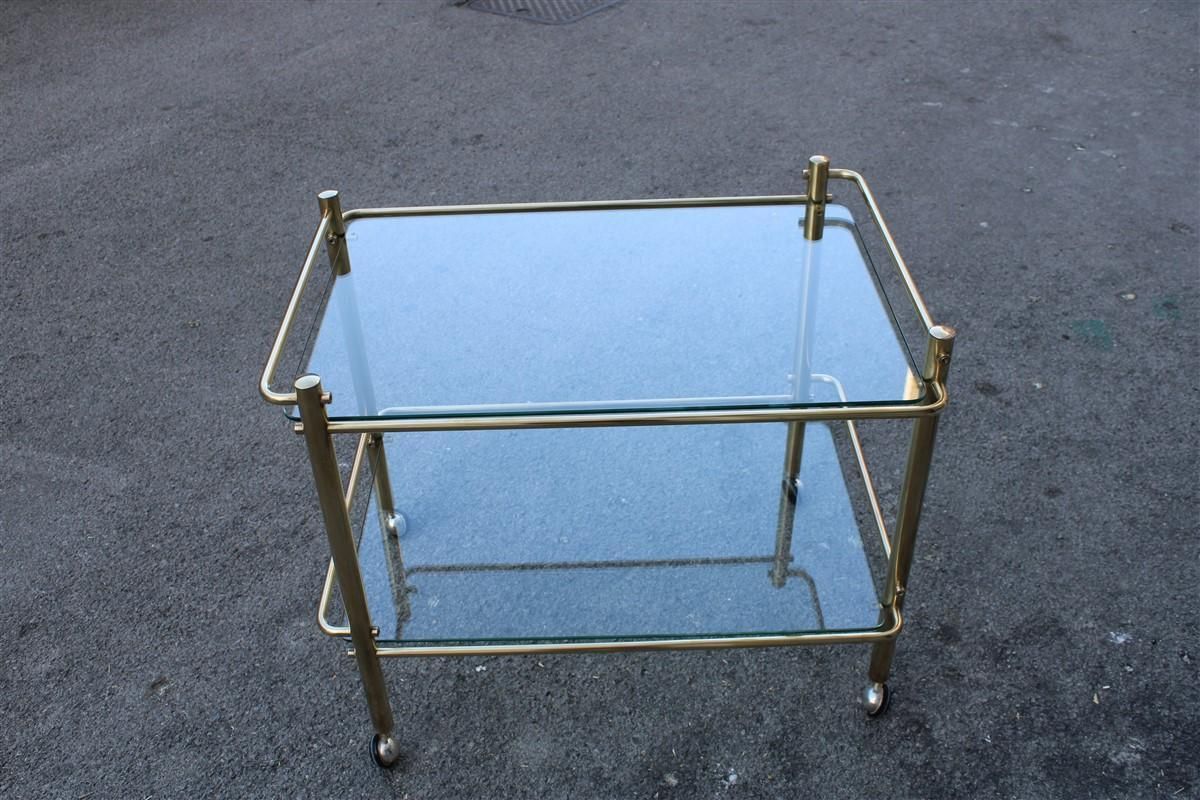 Minimal Bar Cart Italian Design Gold Brass 1970s Glass Transparent Top photo furniture