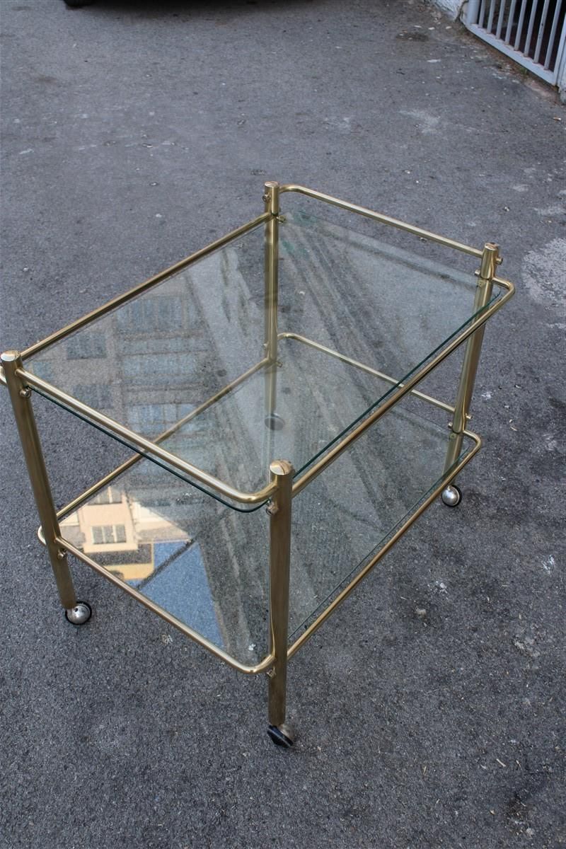 Minimal Bar Cart Italian Design Gold Brass 1970s Glass Transparent Top photo vinterior