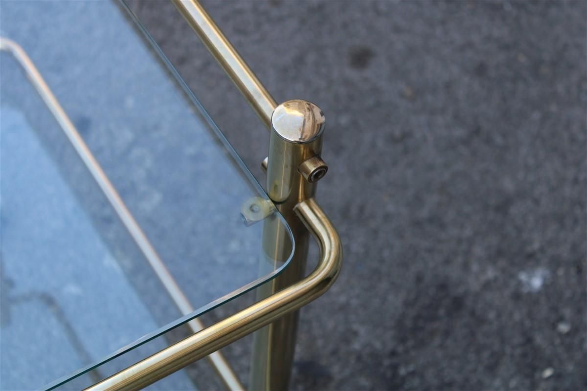photo furniture Minimal Bar Cart Italian Design Gold Brass 1970s Glass Transparent Top